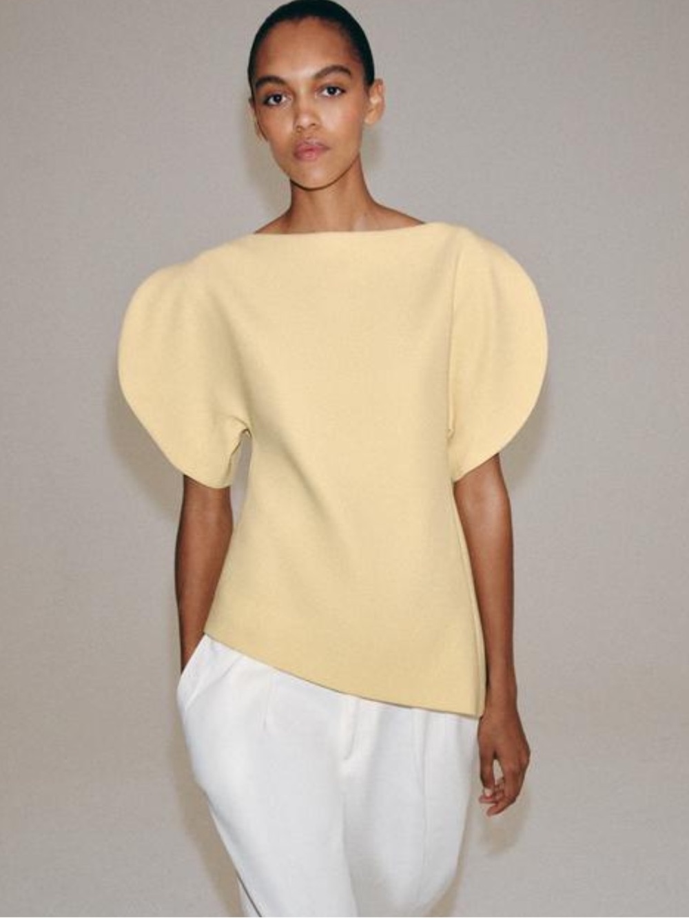 Zara Pale Yellow Sculpted Puff Sleeve Top